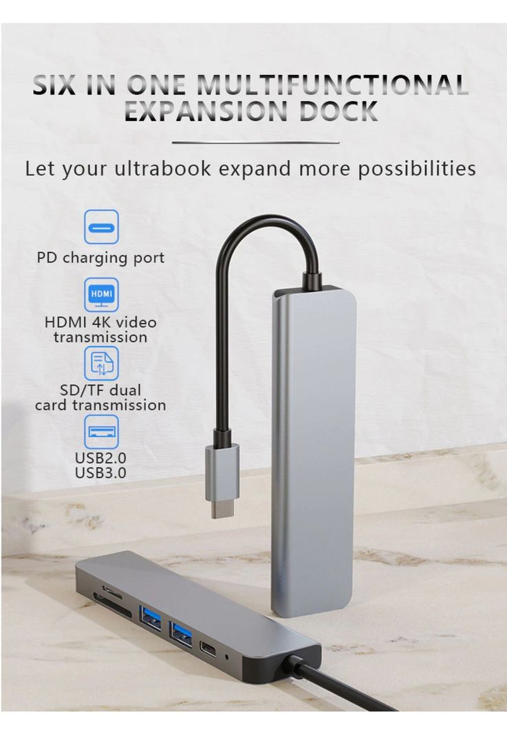 Hub Adaptador Usb-c 6 En 1 (Hdmi, 2x Usb 3.0, Tf, Sd, Usb-c)-4