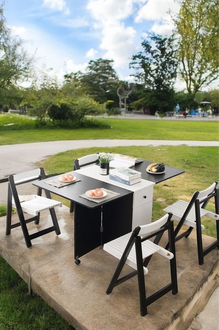 Comedor Plegable mult + 4 sillas plegables madera -1
