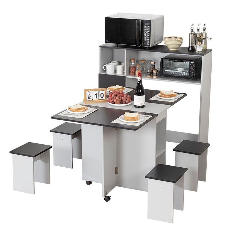 Juego De Comedor + 4 Pisos + Mueble Org Gris/negro-0