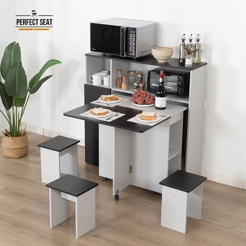 Juego De Comedor + 4 Pisos + Mueble Org Gris/negro-4