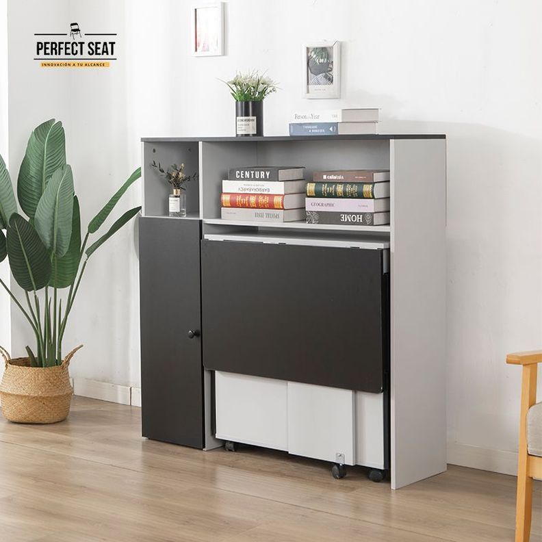 Juego De Comedor + 4 Pisos + Mueble Org Gris/negro-1