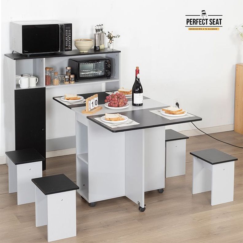 Juego De Comedor + 4 Pisos + Mueble Org Gris/negro-5