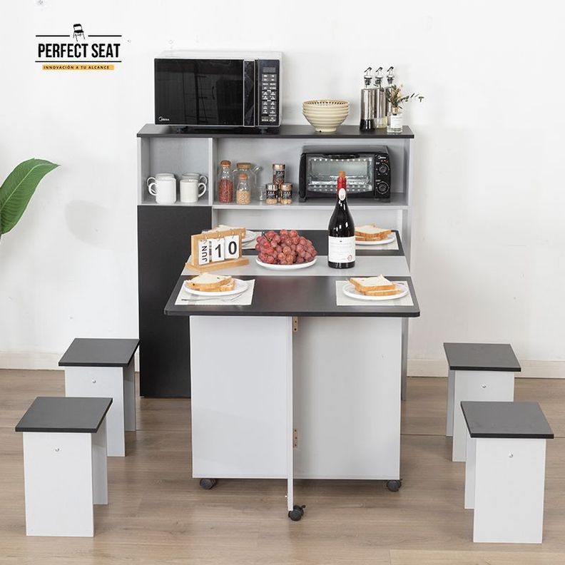 Juego De Comedor + 4 Pisos + Mueble Org Gris/negro-3