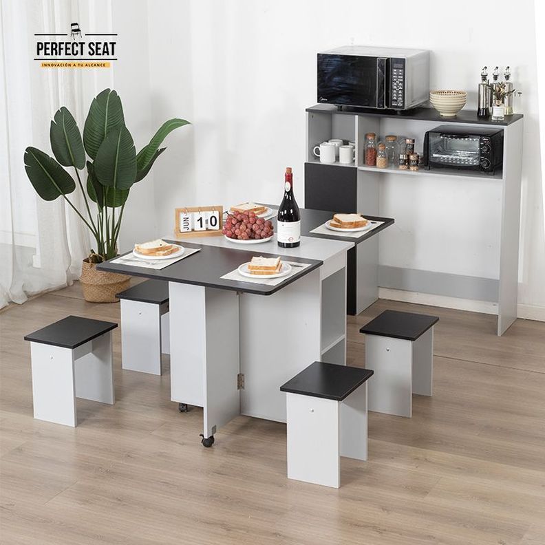Juego De Comedor + 4 Pisos + Mueble Org Gris/negro-2