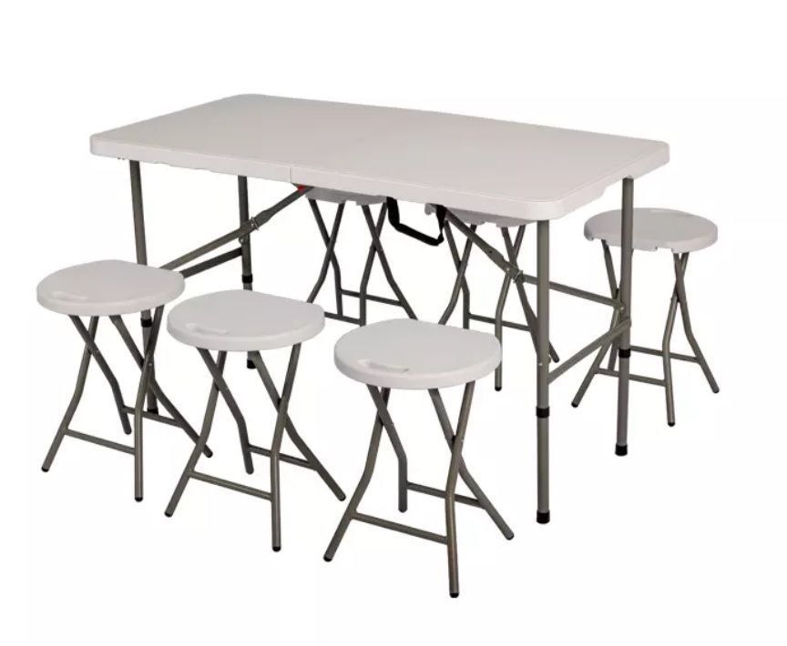 Juego de Comedor Mesa Plegable Maleta 120cm + 6 Taburetes Plegables-0