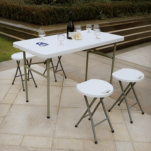 Juego de Comedor Mesa Plegable Maleta 120cm + 6 Taburetes Plegables-3