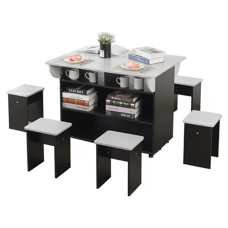 Juego de Comedor Isla + 6 Taburetes Gris/Negro