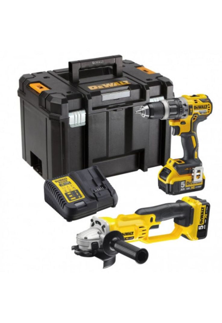 PACK DEWALT 20V TALADRO DCD796 SIN CARBONES, ESMERIL DCG412 +2 BAT 5.0AH, CARG + MALETA-0