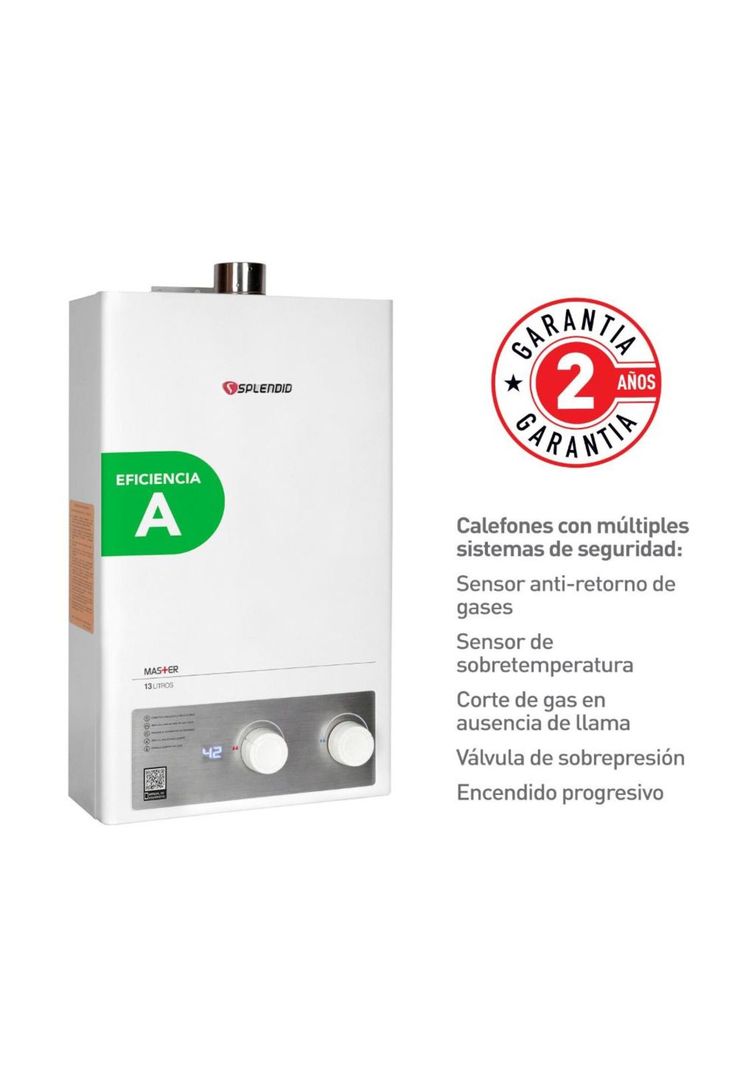 CALEFON SPLENDID 13LT GAS LICUADO MASTER TIRO FORZADO ION-4