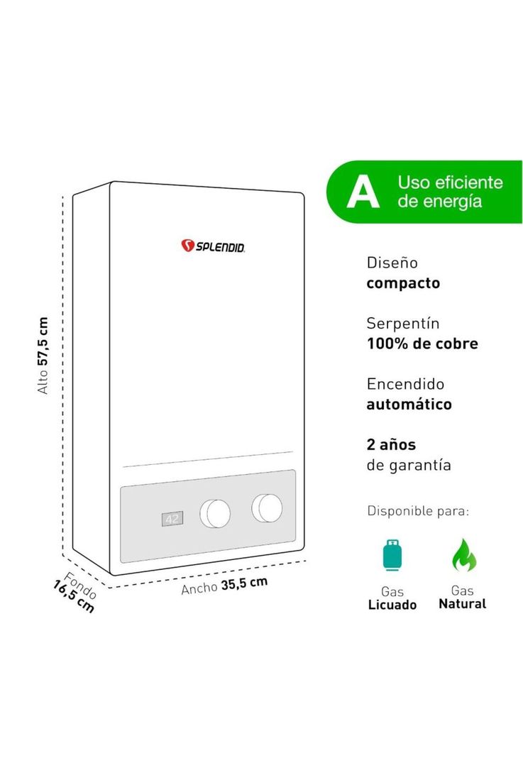 CALEFON SPLENDID 13LT GAS LICUADO MASTER TIRO FORZADO ION-6