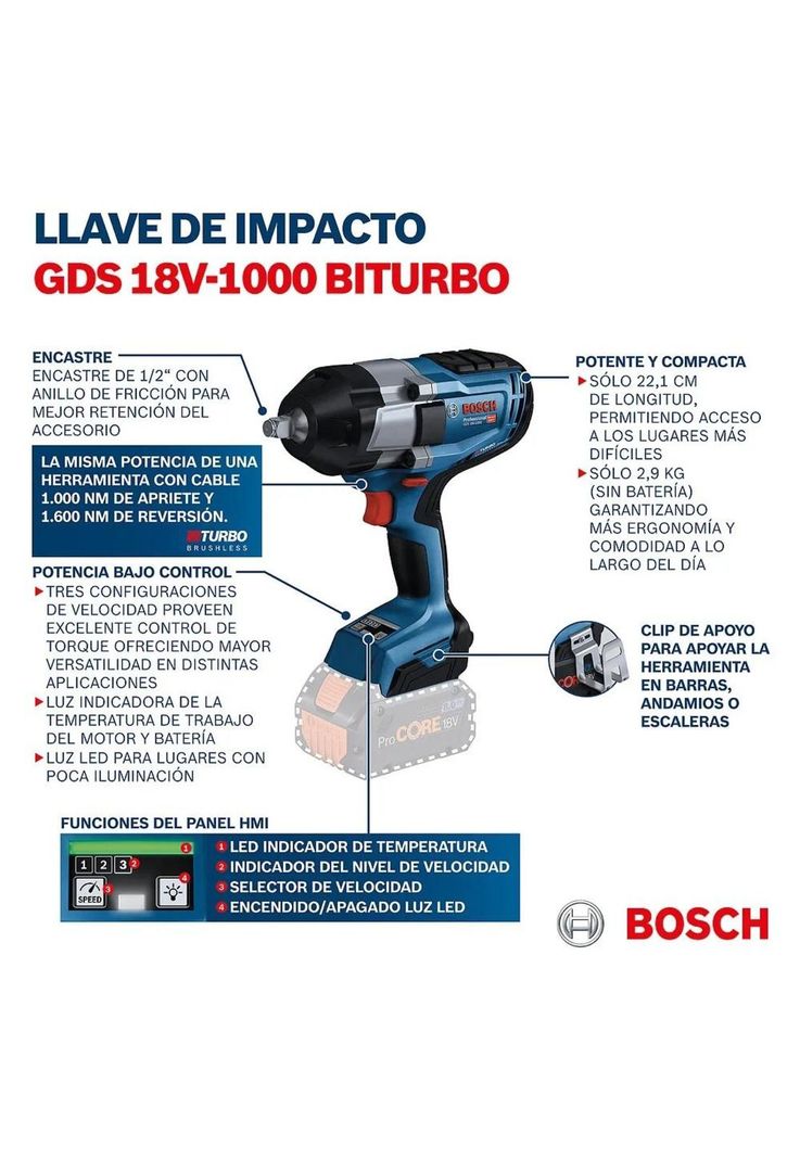 LLAVE IMPACTO BOSCH GDS 18V-1000 SIN Carg Ni Bat BRUSHLESS-3