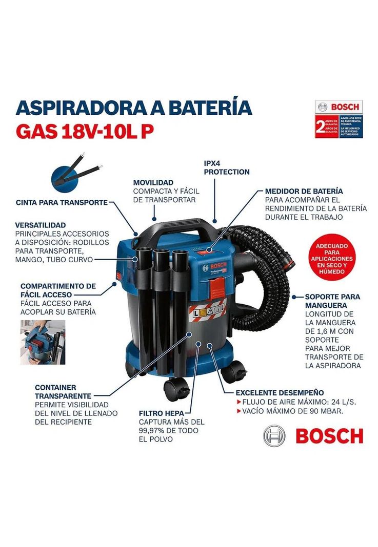 ASPIRADORA INAL.BOSCH POLVO GAS 18V-10LT PREM-2