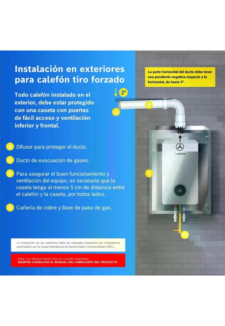 CALEFON JUNKER GAS NATURAL 12 LITROS TIRO FORZADO WTDE12-KME 23-4