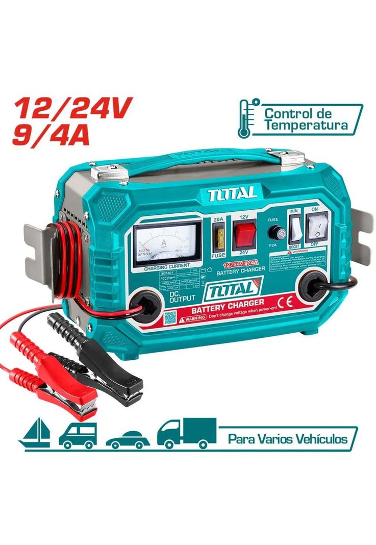 CARGADOR DE BATERIA PARA AUTO 12V/24V TOTAL TBC1601