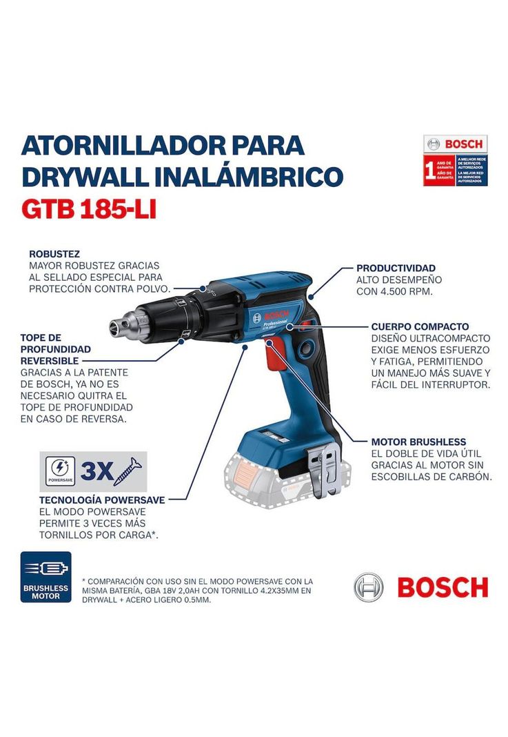 ATORNILLADOR DRYWALL BOSCH 18V GTB 185-LI SOLO-3