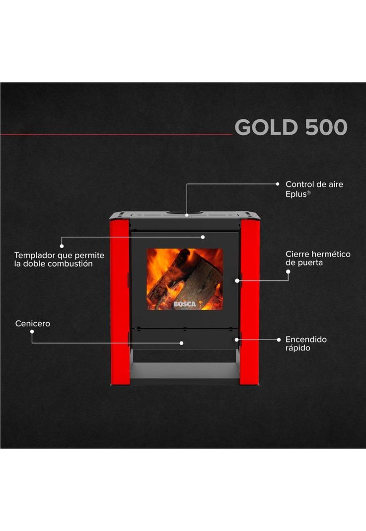 CALEFACTOR BOSCA A LEÑA GOLD 500 ROJO-1