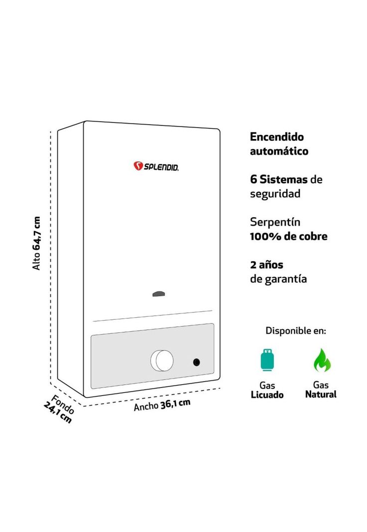 Calefont Splendid Gas Licuado Master Tiro Natural 13L.-3