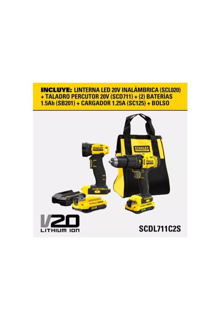 Kit Stanley Scdl711c2s-b2 Taladro Percutor 20v + Linterna-1