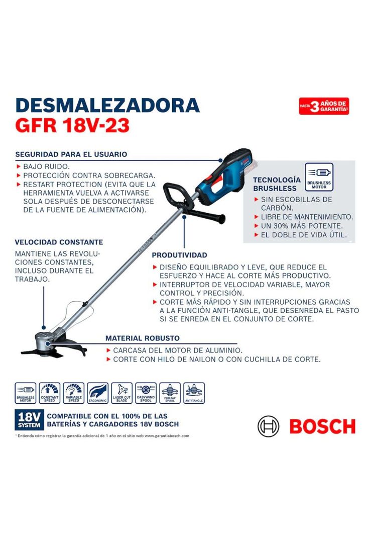 DESBROZADORA BOSCH GFR 18V-23 +BAT 8.0A+CARG-2