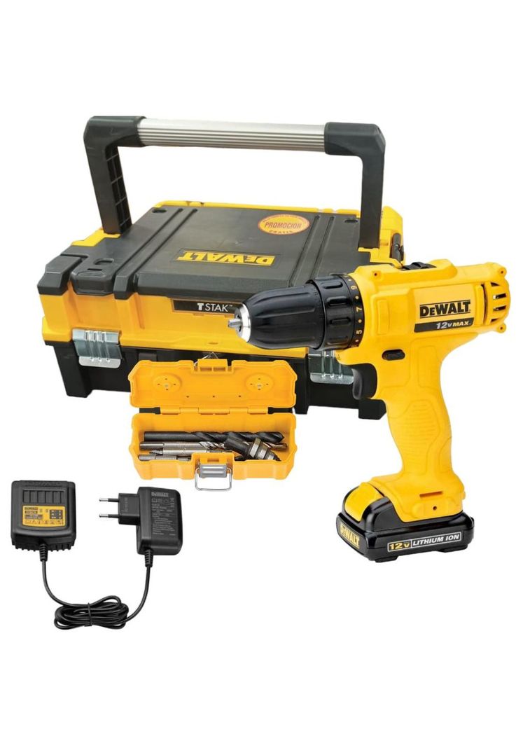 KIT DEWALT DCD700LC1 -KIT  TALADRO ROTACION 12V + BAT. 1.3AH + ACC. DWMTC15 + MALETÍN 15L-0