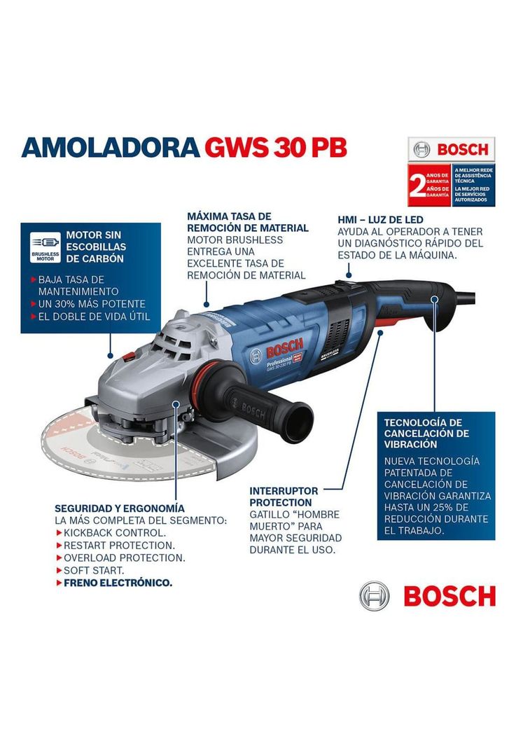 ESMERIL ANGULAR BOSCH 7" GWS 30-180 PB 2800W-9
