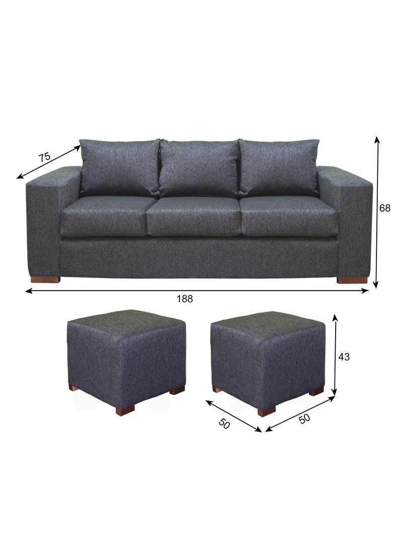 Sofa Cedric 3 Cuerpos + 2 Pouf Marengo-1