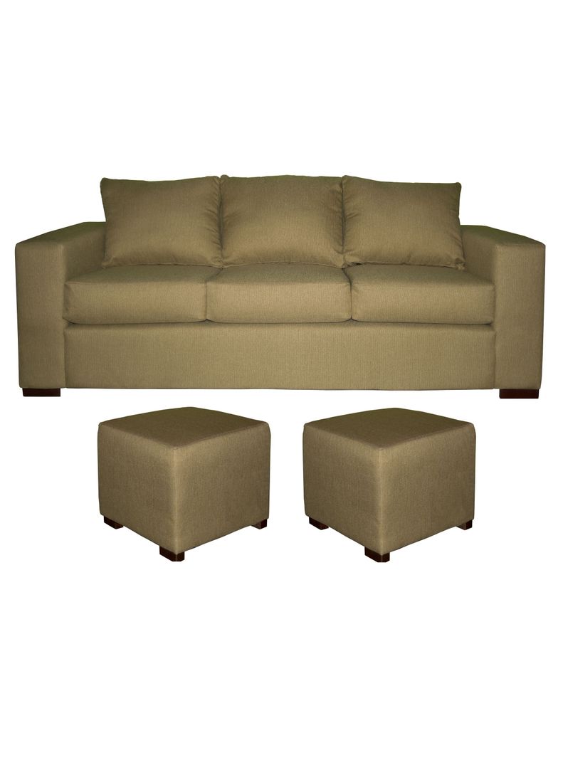 Sofa Cedric 3 Cuerpos + 2 Pouf Beige -0