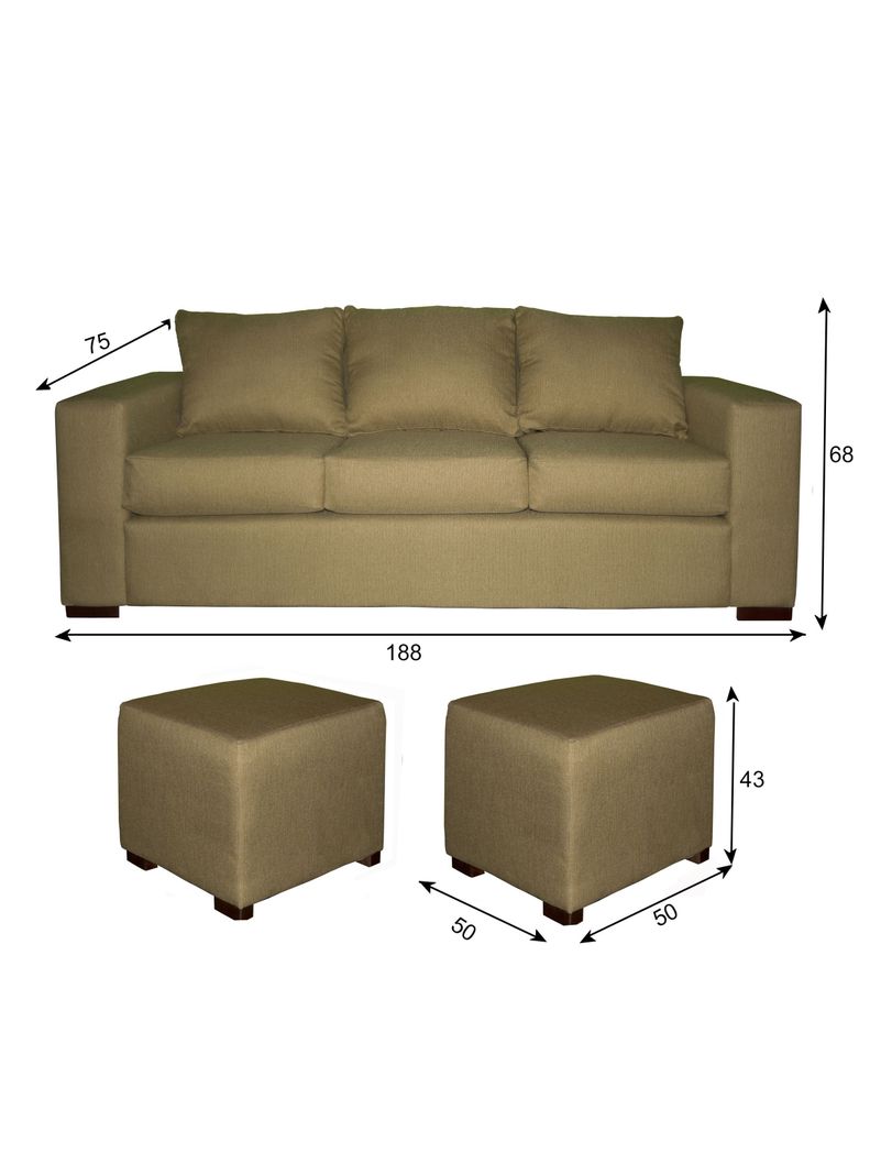 Sofa Cedric 3 Cuerpos + 2 Pouf Beige -2