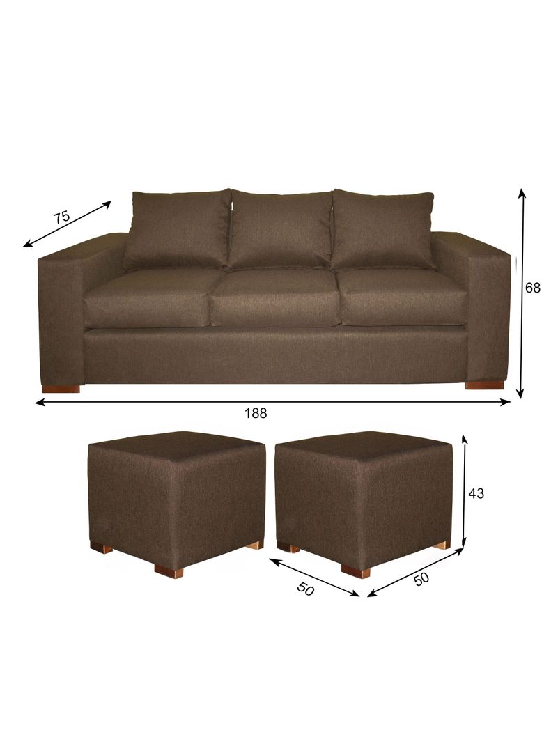 Sofa Cedric 3 Cuerpos +2 Pouf Brown-1