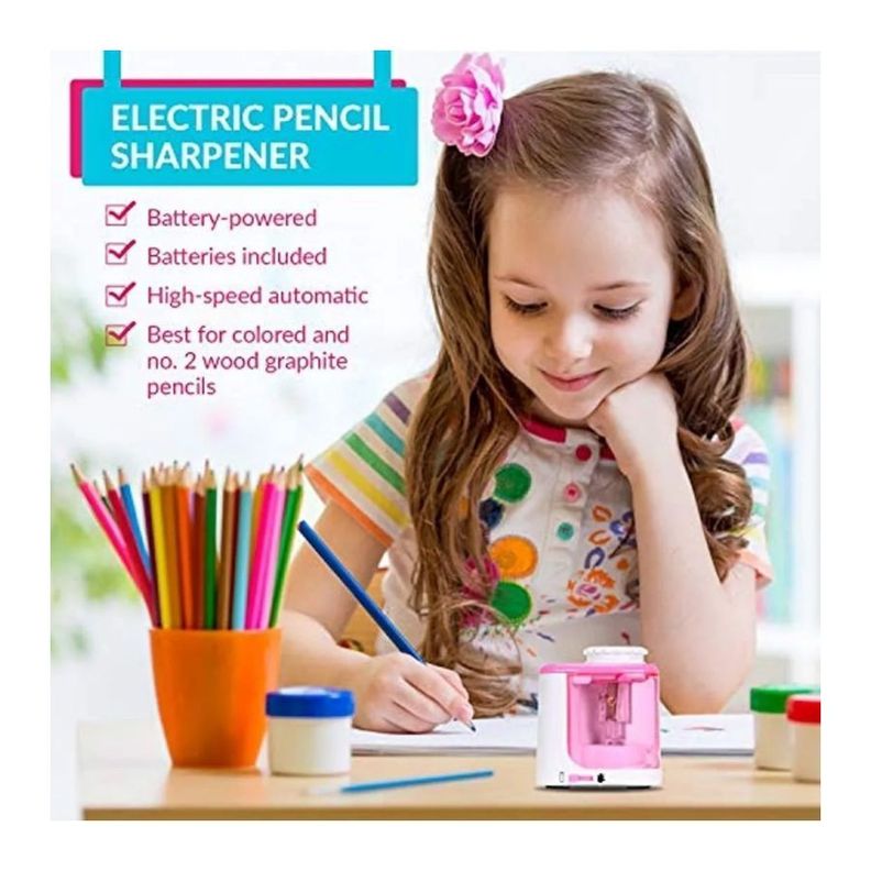 Sacapuntas Eléctrico Con Deposito Automático Con Pilas Rosa-1
