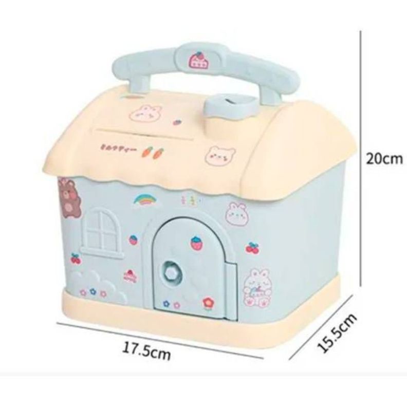 Mini Alcancia Caja Fuerte Casita de Ahorro para Niños Azul-1