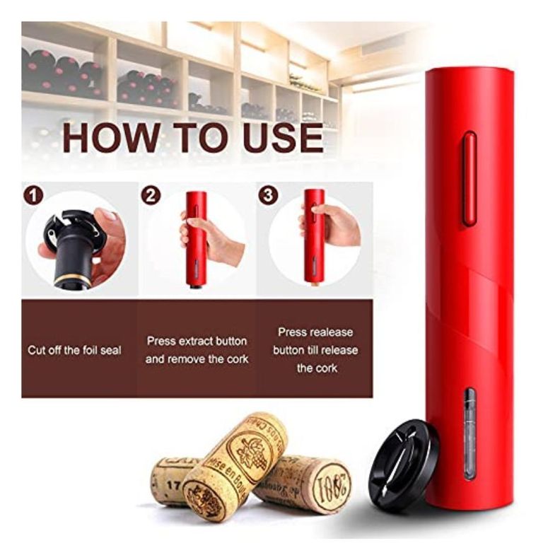 Destapador de Vinos Sacacorchos Recargable Rojo-2
