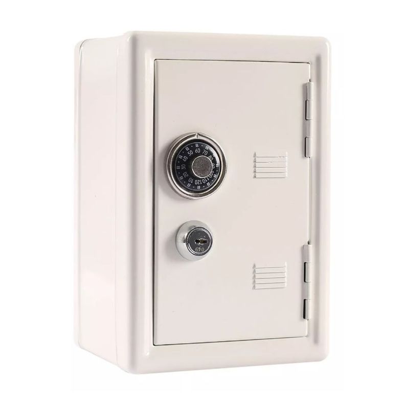 Mini Caja Fuerte Alcancia Con Llave Dígitos De Metal Blanca-0