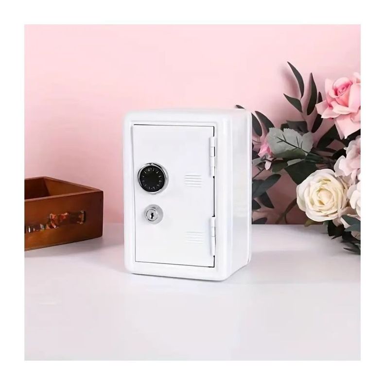 Mini Caja Fuerte Alcancia Con Llave Dígitos De Metal Blanca-2