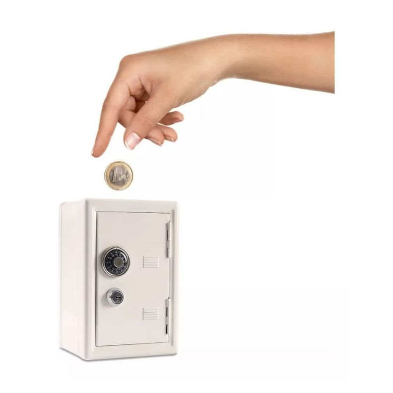 Mini Caja Fuerte Alcancia Con Llave Dígitos De Metal Blanca-3