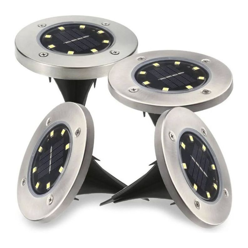 Set 4 Focos Led 8 Colores Carga Solar Para Jardín Con Estaca-1