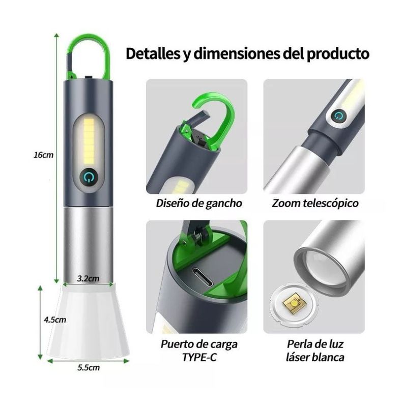 Linterna Multifunción Recargable Para Exteriores Led 800lm-2