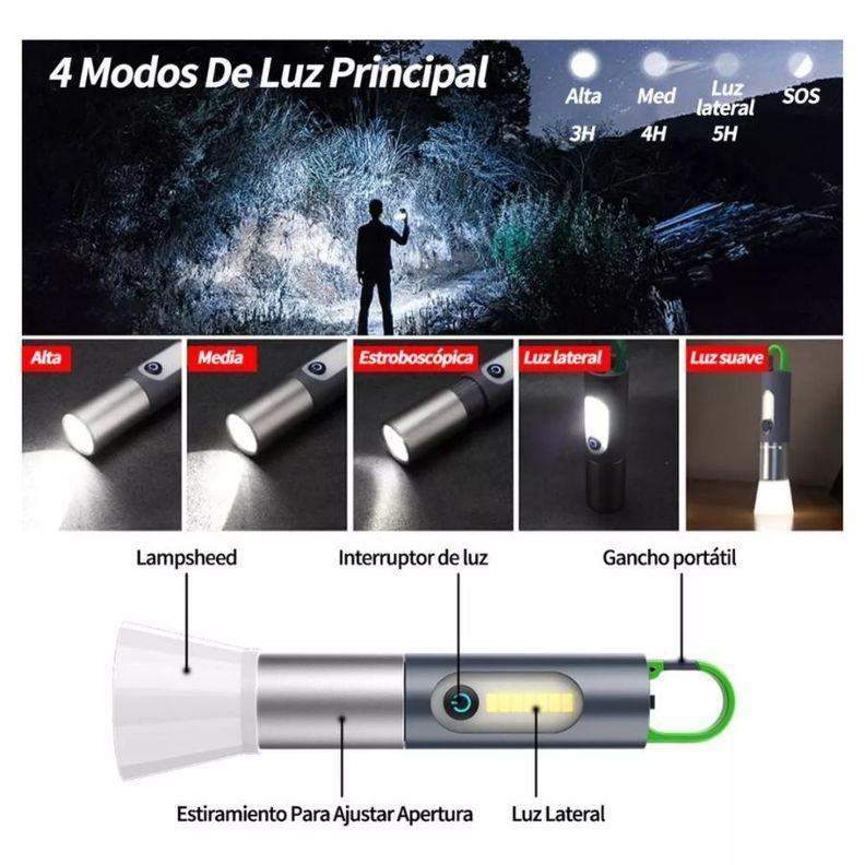 Linterna Multifunción Recargable Para Exteriores Led 800lm-4