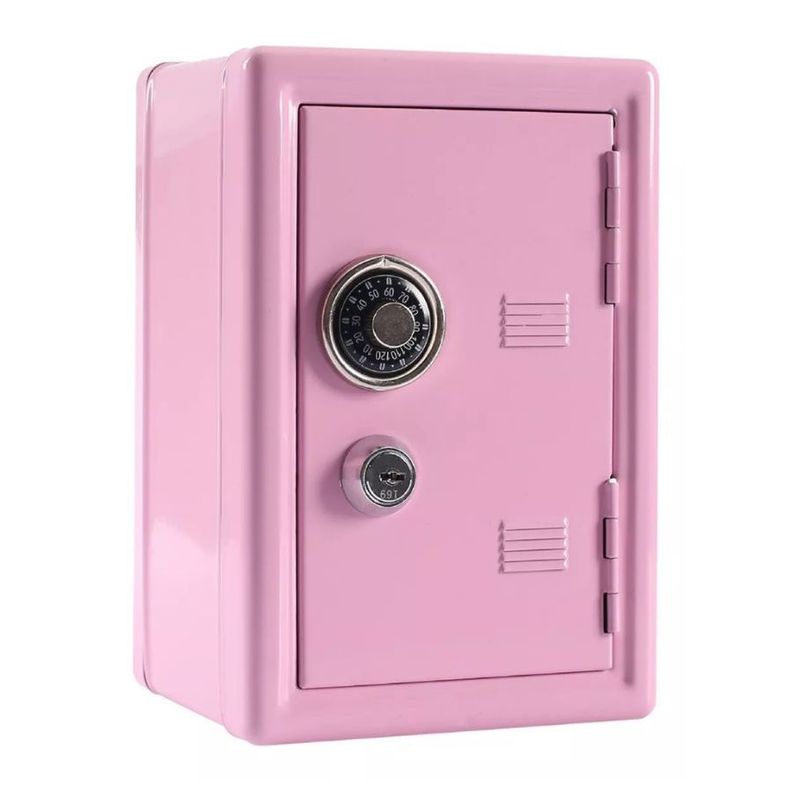 Mini Caja Fuerte Alcancia Con Llave Dígitos De Metal Rosa-0