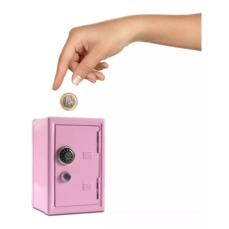 Mini Caja Fuerte Alcancia Con Llave Dígitos De Metal Rosa-1