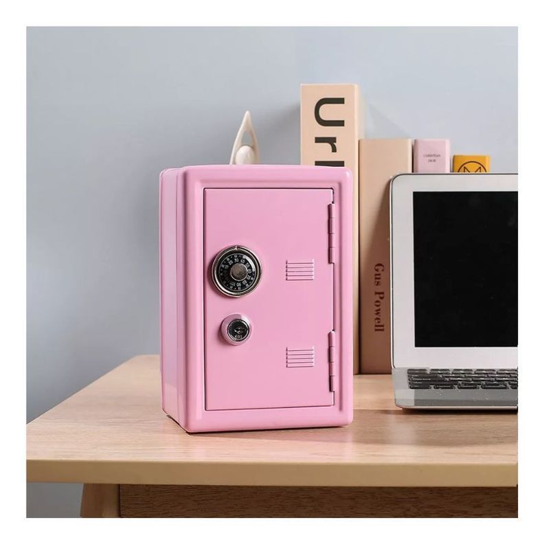 Mini Caja Fuerte Alcancia Con Llave Dígitos De Metal Rosa-2