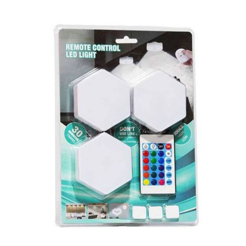 Set 3 Luces Lampara Led Hexagonales con Control Remoto-0