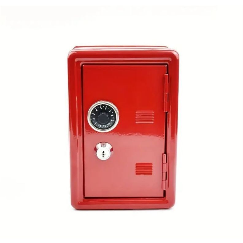 Mini Caja Fuerte Alcancia Con Llave Dígitos De Metal Rojo-0