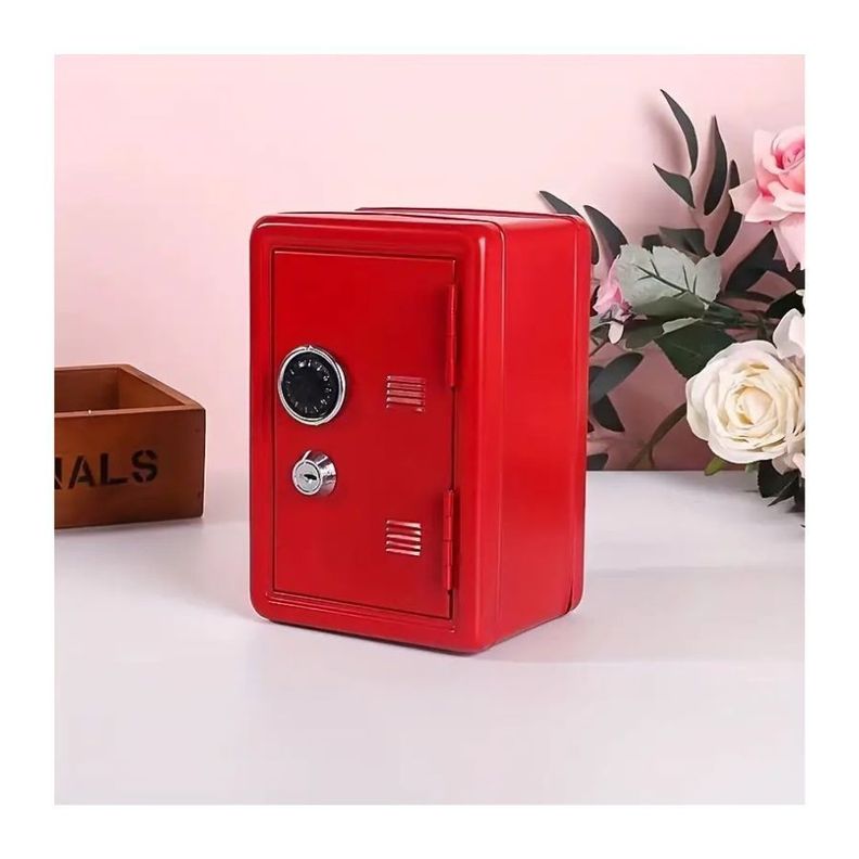 Mini Caja Fuerte Alcancia Con Llave Dígitos De Metal Rojo-1
