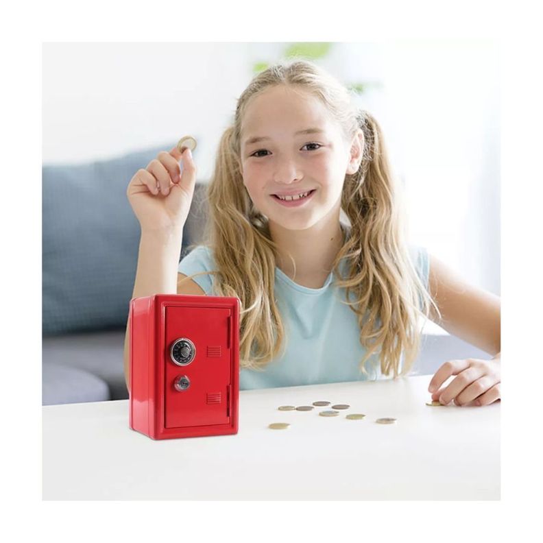 Mini Caja Fuerte Alcancia Con Llave Dígitos De Metal Rojo-2