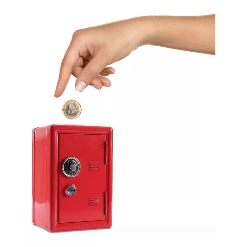 Mini Caja Fuerte Alcancia Con Llave Dígitos De Metal Rojo-3