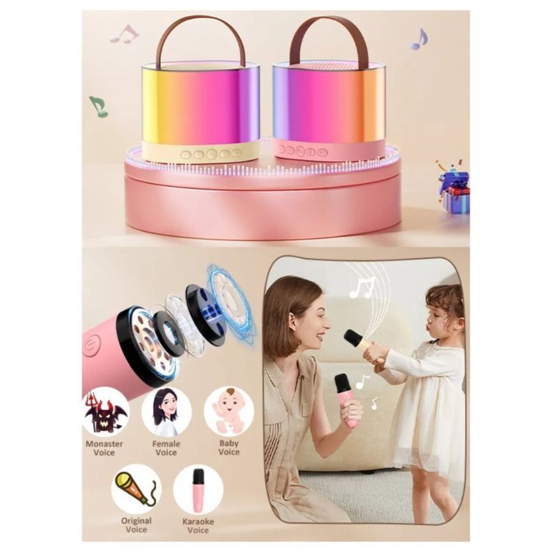 Mini Parlante Con Micrófono Portátil Karaoke Rgb K52-1