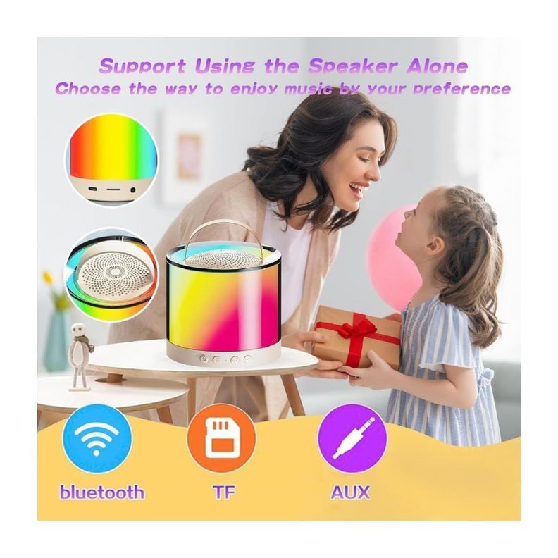 Mini Parlante Con Micrófono Portátil Karaoke Rgb K52-2