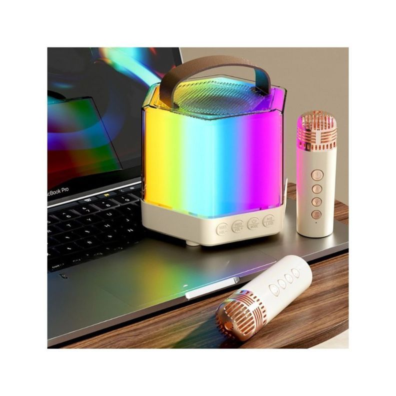 Mini Parlante Karaoke Luz Led con 2 Micrófono Portátiles-2