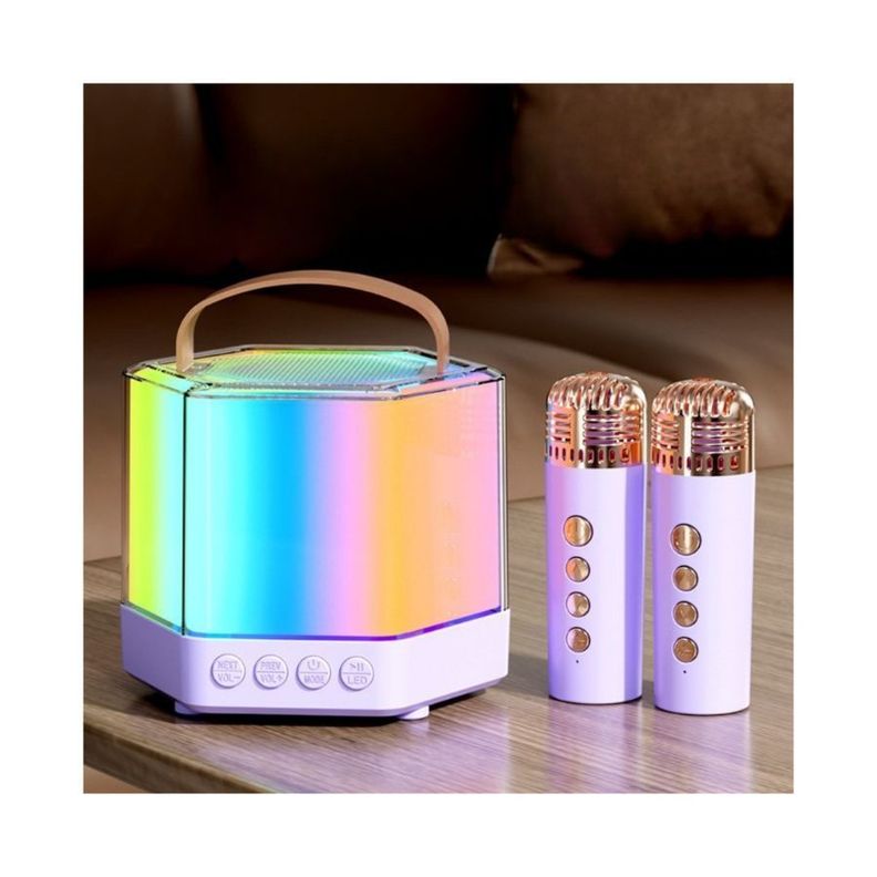Mini Parlante Karaoke Luz Led con 2 Micrófono Portátiles-3
